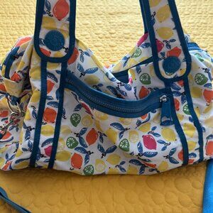 Kipling Large Citrus PrintWeekender Duffle Bag Tote Travel Garilla Face Keychain